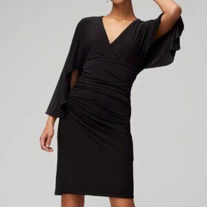 WHBM black 3/4 flutter sleeved matte jersey dress rouched on sides NWT XS